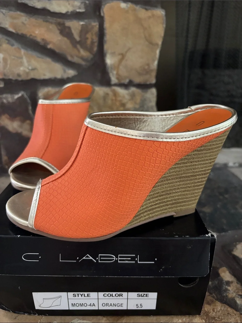 C. Ladel Orange Peep-Toe Wedge Mule